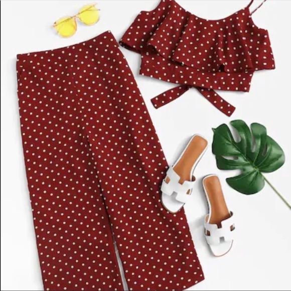 Polka Dot Two Piece Cami & Pants Set Red - Picture 3 of 7